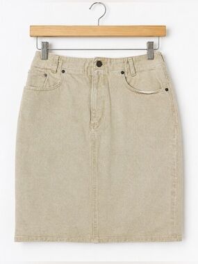 Vintage Essentials Sport Denim Skirt Cream High Waist Snap Back USA 80s 90s